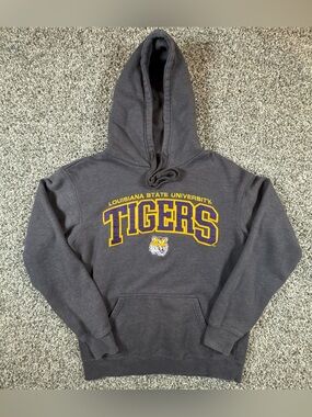 Majestic LSU Tigers Section 101 Men’s Medium Hoodie Gray Embroidered Logo